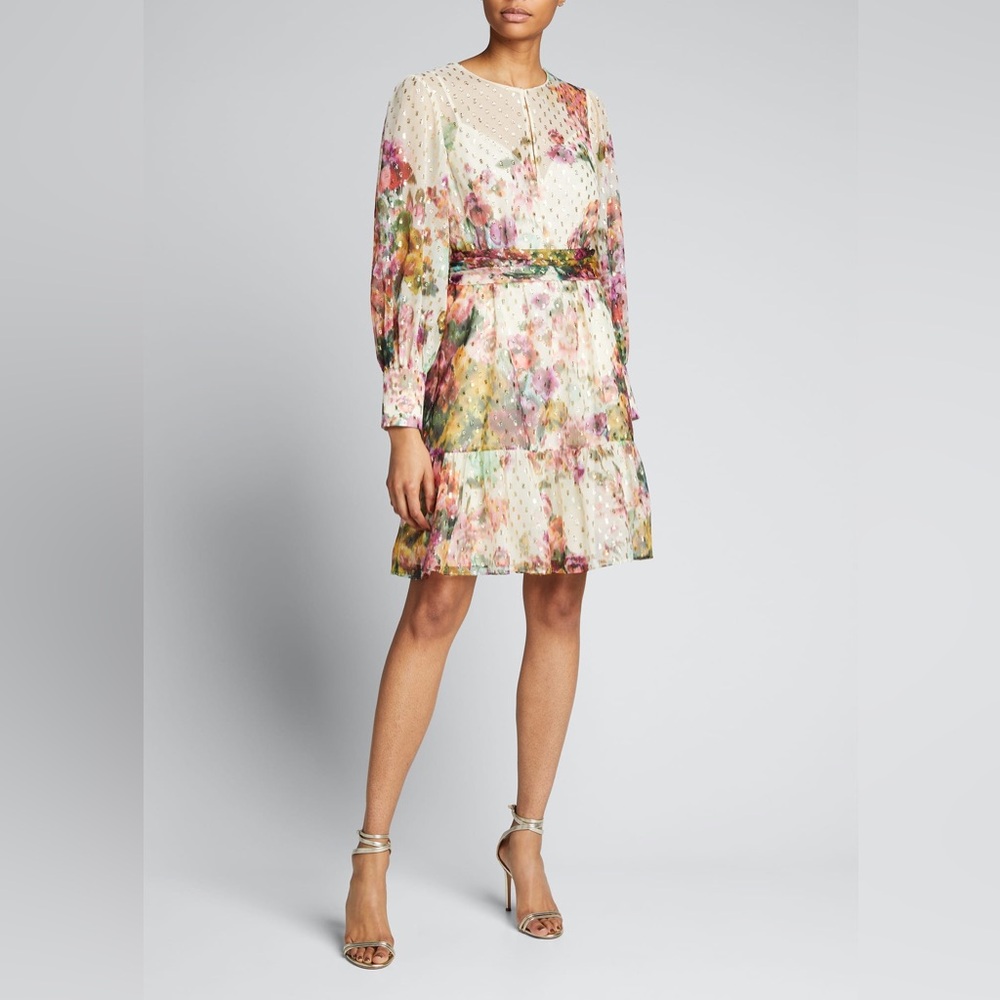 Kobi Halperin Pink and Orange Long Sleeve Mock Neck Dress